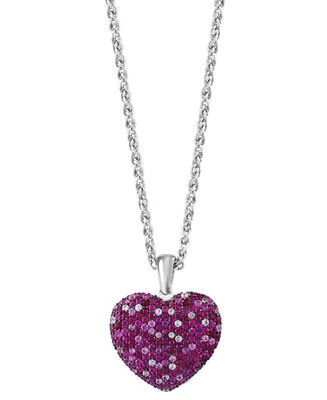 Effy Ruby (2 ct. t.w.) & Pink Sapphire (1-7/8 ct. t.w.) Ombre Heart Cluster 18" Pendant Necklace in Sterling Silver