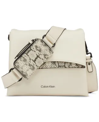 Calvin Klein Chrome Adjustable Flap Crossbody with Zippered Pouch