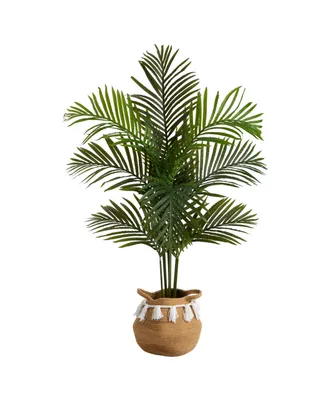 Nearly Natural 48" Artificial Paradise Palm Tree with Handmade Jute Cotton Basket with Tassels