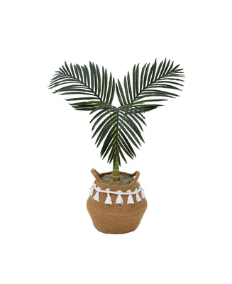 Nearly Natural 36" Artificial Cane Palm Tree with Handmade Jute Cotton Basket with Tassels Diy Kit
