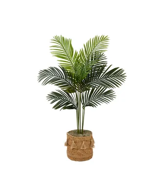 Nearly Natural 48" Artificial Paradise Palm Tree with Handmade Jute Cotton Basket with Tassels Diy Kit