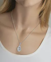 Diamond Round & Baguette Teardrop Cluster Pendant Necklace (1 ct. t.w.) in 14k White Gold, 16" + 2" extender