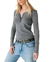 Lucky Brand Women's Lace-Trimmed Henley Top