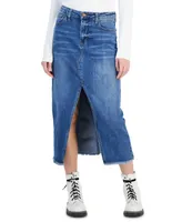 Celebrity Pink Juniors' Denim Front-Slit Frayed-Hem Midi Skirt
