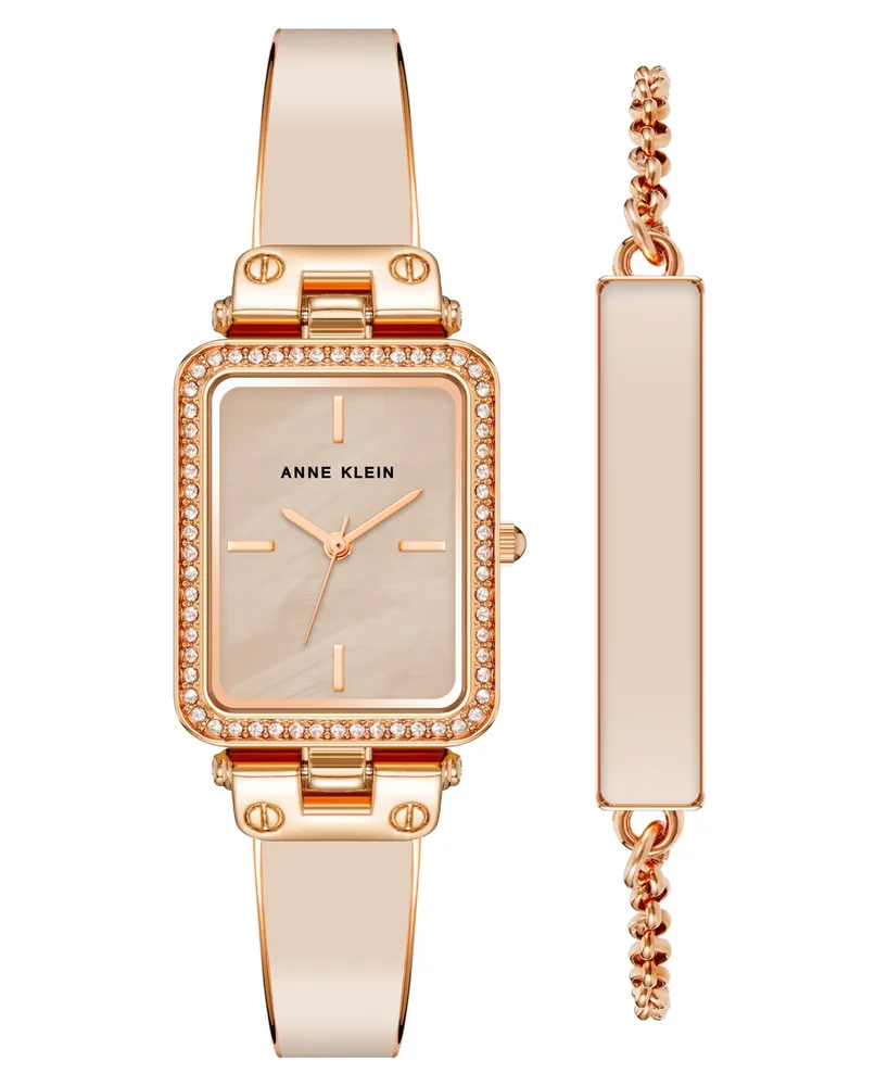 Anne Klein Women's Quartz Pink Enamel and Rose Gold-Tone Alloy Watch 22mm Set, 2 Pieces