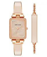 Anne Klein Women's Quartz Pink Enamel and Rose Gold-Tone Alloy Watch 22mm Set, 2 Pieces