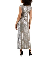 Connected Petite Metallic Cap-Sleeve Gown