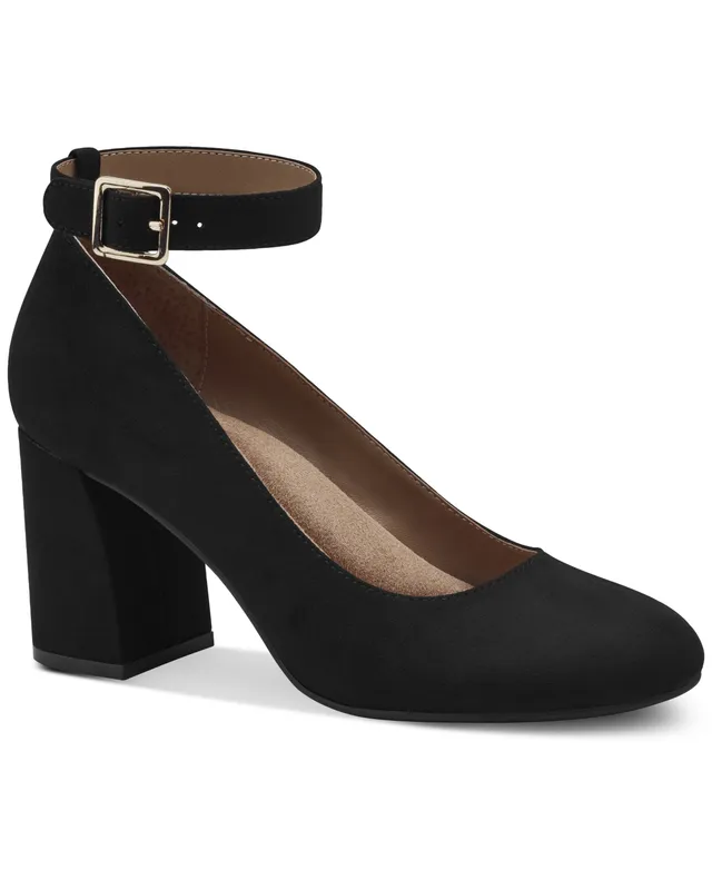 bealina suede ankle tie block heel pumps