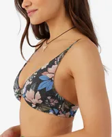 O'Neill Juniors' Matira Printed Tropical Pismo Knot-Front Bikini Top