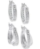 2-Pc. Set Diamond Double Row & In & Out Small Hoop Earrings (1/4 ct. t.w.) in Sterling Silver