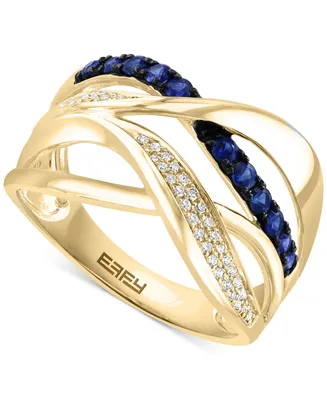 Effy Sapphire (1/3 ct. t.w.) & Diamond (1/10 ct. t.w.) Crossover Statement Ring in 14k Gold