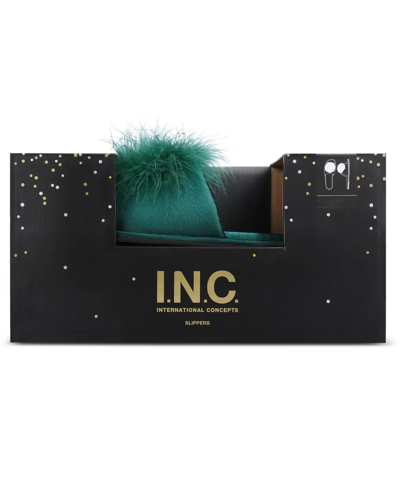I.n.c. International Concepts Women's Satin Pom Slide Boxed Slippers, Created for Macy's
