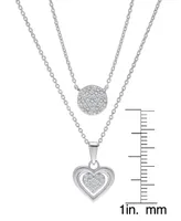 Diamond Circle & Heart 18" Layered Pendant Necklace (1/4 ct. t.w.) in Sterling Silver