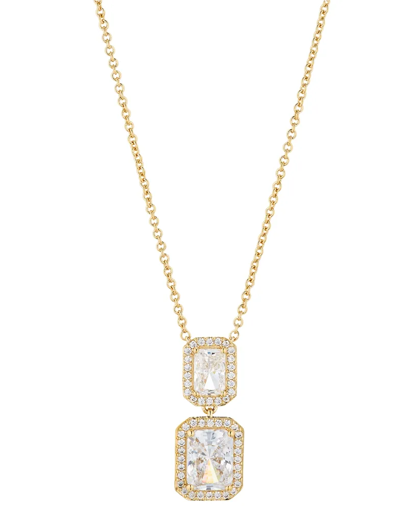 Eliot Danori Cubic Zirconia Emerald Halo Drop Necklace, 16" + 2" extender