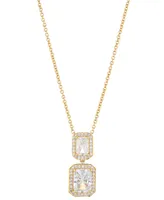 Eliot Danori Cubic Zirconia Emerald Halo Drop Necklace, 16" + 2" extender