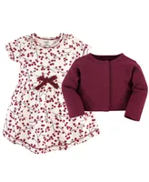 Touched by Nature Toddler Girls Organic Cotton Dress and Cardigan 2pc Set, Winter Woodland