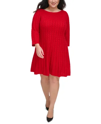 Jessica Howard Plus Size Cable-Knit 3/4-Sleeve Dress