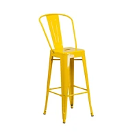 Merrick Lane Dothan Series Metal Stool With Removable Back For Indoor-Outdoor Use