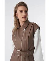 Furniq Uk Women's Genuine Leather Belted Waistcoat