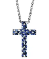 Effy Sapphire Ombre Cross 18" Pendant Necklace (2-1/2 ct. t.w.) in Sterling Silver