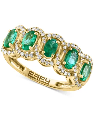 Effy Emerald (1-1/20 ct. t.w.) & Diamond (1/4 ct. t.w.) Five Stone Halo Ring in 14k Gold