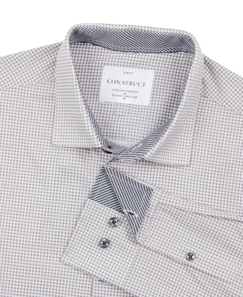 ConStruct Men's Slim Fit Gingham Performance Stretch Cooling Comfort Dress Shirt