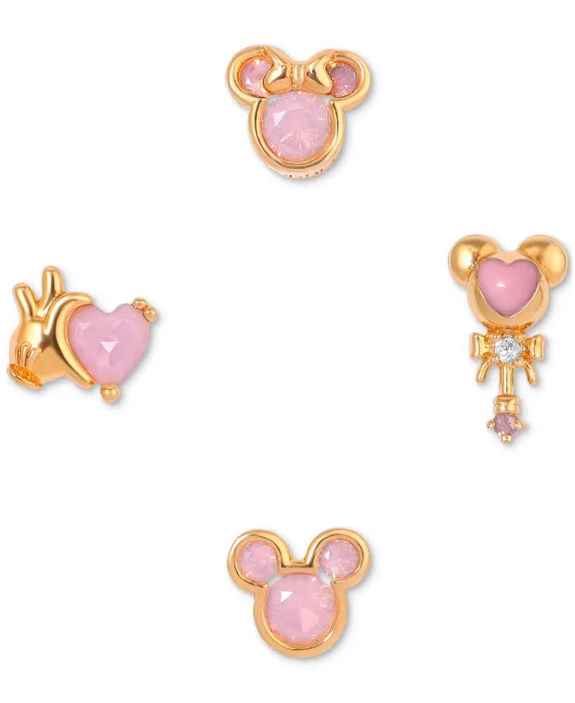 Girls Crew 18k Gold-Plated 4-Pc. Set Color Crystal Pink Dream Single Stud Earrings