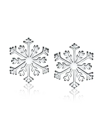Bling Jewelry Holiday Party Season Christmas Frozen Winter Snowflake Stud Earrings For Women For Teen .925 Sterling Silver