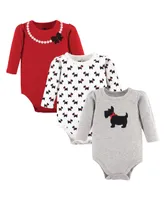 Hudson Baby Girls Cotton Long-Sleeve Bodysuits, Scottie Dog