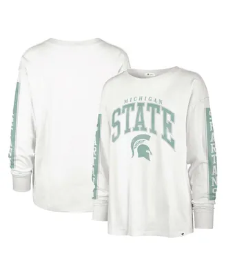 Women's '47 Brand White Distressed Michigan State Spartans Statement Soa 3-Hit Long Sleeve T-shirt