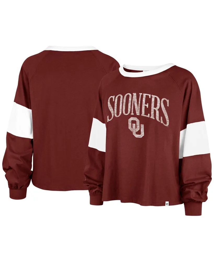 Women's '47 Brand Crimson Distressed Oklahoma Sooners Upside Rhea Raglan Long Sleeve T-shirt