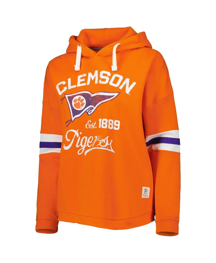 Women's Pressbox Orange Distressed Clemson Tigers Super Pennant Pullover Hoodie