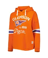 Women's Pressbox Orange Distressed Clemson Tigers Super Pennant Pullover Hoodie