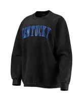 Women's Pressbox Black Distressed Kentucky Wildcats Comfy Cord Vintage-Like Wash Basic Arch Pullover Sweatshirt