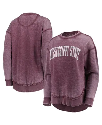 Women's Pressbox Maroon Distressed Mississippi State Bulldogs Vintage-Like Wash Pullover Sweatshirt