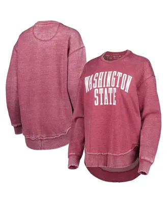 Women's Pressbox Crimson Distressed Washington State Cougars Vintage-Like Wash Pullover Sweatshirt