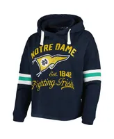 Women's Pressbox Navy Distressed Notre Dame Fighting Irish Super Pennant Pullover Hoodie