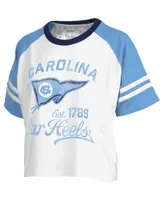 Women's Pressbox White Distressed North Carolina Tar Heels Melange Beaumont Cropped Raglan T-shirt