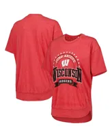 Women's Pressbox Heather Red Distressed Wisconsin Badgers Vintage-Like Wash Poncho Captain T-shirt