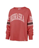 Women's '47 Brand Scarlet Distressed Nebraska Huskers Allie Modest Raglan Long Sleeve Cropped T-shirt