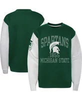 Big Boys Green Michigan State Spartans Color Block Fleece Pullover Sweatshirt