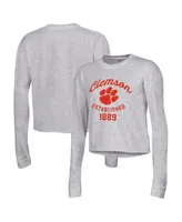 Women's Champion Gray Clemson Tigers Boyfriend Cropped Long Sleeve T-shirt