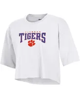 Women's Champion White Clemson Tigers Boyfriend Cropped T-shirt