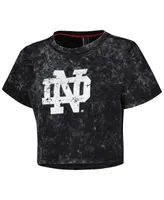 Women's Black Distressed Notre Dame Fighting Irish Vintage-Like Wash Milky Silk Cropped T-shirt