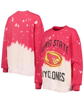 Women's Gameday Couture Cardinal Distressed Iowa State Cyclones Twice As Nice Faded Dip-Dye Pullover Long Sleeve Top