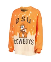 Women's Gameday Couture Orange Distressed Oklahoma State Cowboys Twice As Nice Faded Dip-Dye Pullover Long Sleeve Top