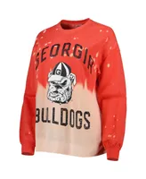 Women's Gameday Couture Red Distressed Georgia Bulldogs Twice As Nice Faded Dip-Dye Pullover Long Sleeve Top