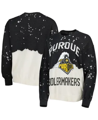 Women's Gameday Couture Black Distressed Purdue Boilermakers Twice As Nice Faded Dip-Dye Pullover Long Sleeve Top