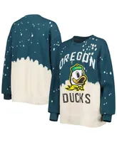 Women's Gameday Couture Green Distressed Oregon Ducks Twice As Nice Faded Dip-Dye Pullover Long Sleeve Top