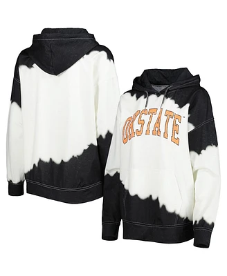 Women's Gameday Couture White, Black Distressed Oklahoma State Cowboys For the Fun Double Dip-Dyed Pullover Hoodie